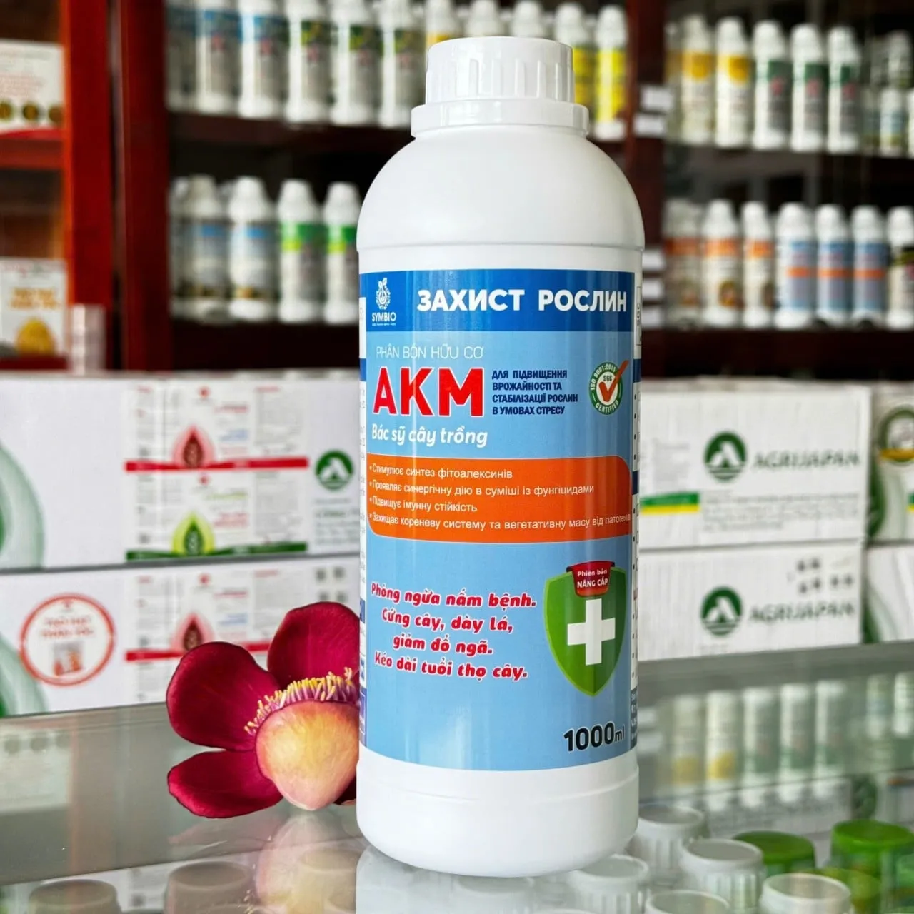 AKM của SYMBIO chai 1 lít, giúp ức chế nấm bệnh, dày lá